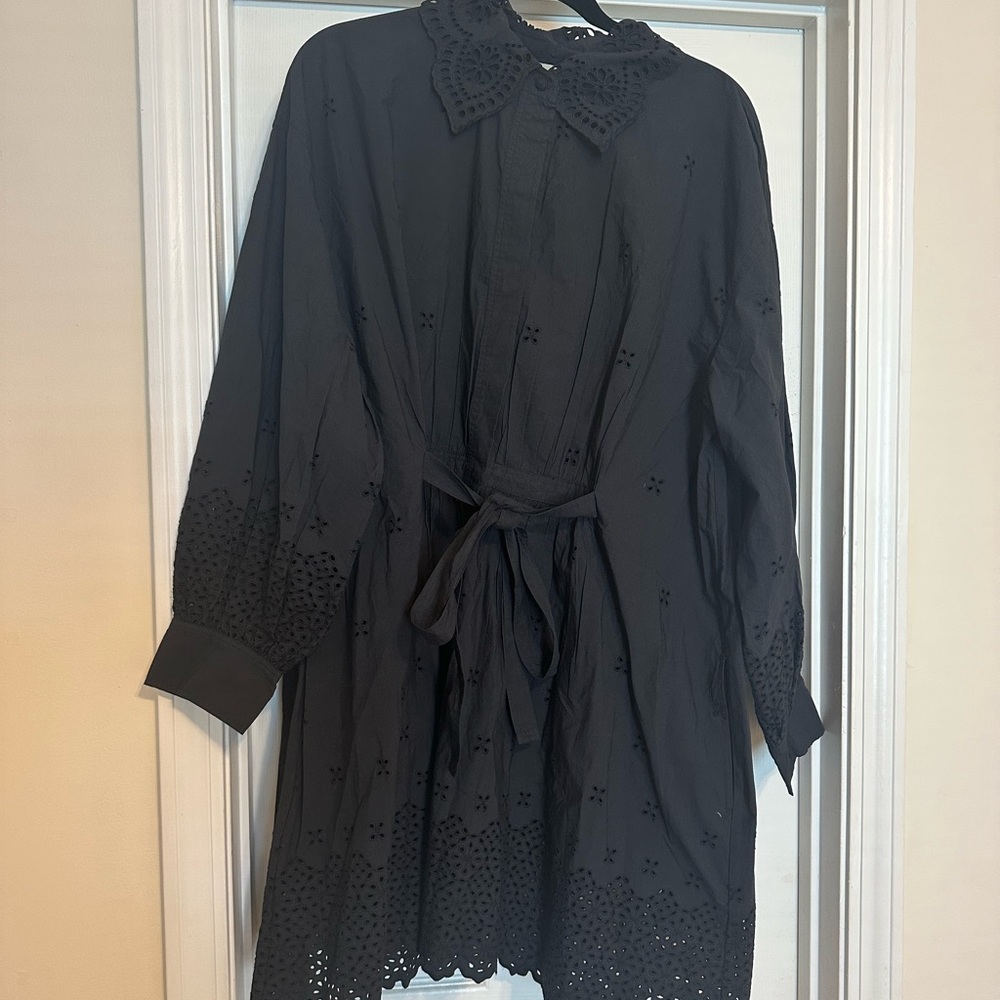 Ulla Johnson Black Eyelet Tie-Waist Dress